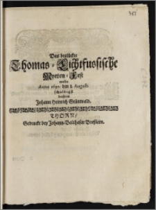 Das beglückte Thomas-Lichtfussische Myrten-Fest wolte Anno 1690. den 8. Augusti schuldigst beehren Johann Heinrich Grünwald