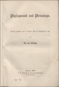 Physiognomik und Phrenologie : Vortrag, gehalten am 19. Januar 1869 in Königsberg in Pr.