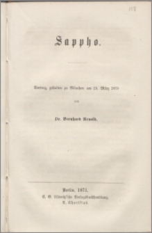 Sappho : Vortrag, gehalten zu München am 25. März 1870