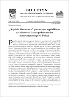 Biuletyn Koła Miłośników Dziejów Grudziądza 2024, Rok XXII nr 11 : „Kąpiele Słoneczne” pierwszym ogródkiem działkowym i zaczątkiem ruchu naturystycznego w Polsce