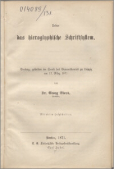 Über das hieroglyphischen Schriftsystem