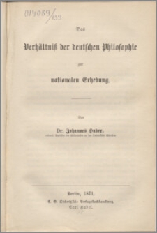 Das Verhältniß der deutschen Philosophie zur nationalen Erhebung