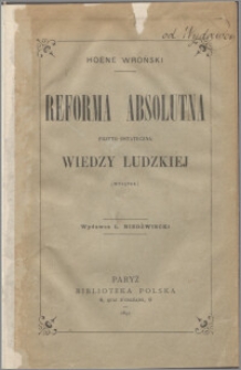 Reforma absolutna przeto ostateczna wiedzy ludzkiej : (wyjątek)