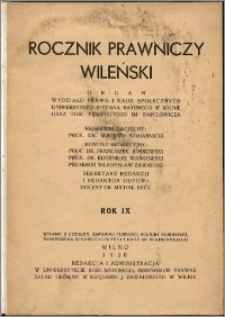 Rocznik Prawniczy Wileński 1938, R. 9