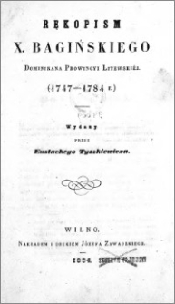 Rękopism X. Bagińskiego dominikanina prowincyi litewskej (1747-1784 r.)