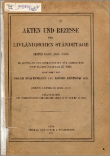 Akten und Rezesse der livländischen Ständetage. Bd. 1, (1304-1459). Lfg. 2, (1404-1417)