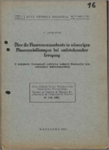 Über die Fluoreszenzausbeute in wässerigen Fluoreszeinlösungen bei antistokesscher Erregund