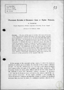 Fluorescent Emission of Resonance Lines at Higher Pressures