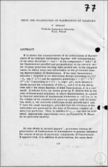 Decay and Polarization of Fluorescence of Solutions