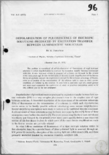 Depolarization of Fluorescence of Isotropic Solutions Produced by Excitation Transfer between Luminescent Molecules