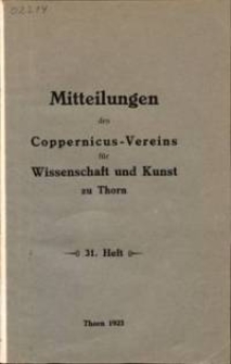 Mitteilungen des Coppernicus-Vereins für Wissenschaft und Kunst zu Thorn. H. 31.