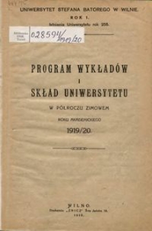 Program Wykładów i Skład Uniwersytetu w półroczu zimowem roku akademickiego 1919-1920