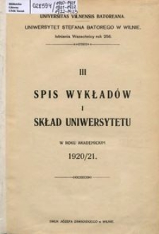 Spis Wykładów i Skład Uniwersytetu w roku akademickim 1920-1921, 3
