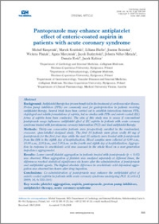 Pantoprazole may enhance antiplatelet effect of enteric-coated aspirin in patients with acute coronary syndrome