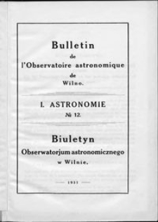 Bulletin de l'Observatoire Astronomique de Wilno. 1 Astronomie T. 1 (19211930)