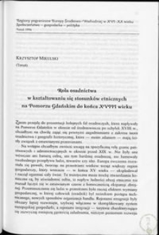 Rola osadnictwa w kształtowaniu się stosunków etnicznych na Pomorzu Gdańskim do końca XVIII wieku