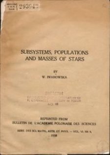 Subsystems, Populations and masses of Stars