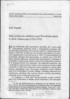 Elity polityczne wielkich miast Prus Królewskich w dobie Oświecenia (1733-1772)