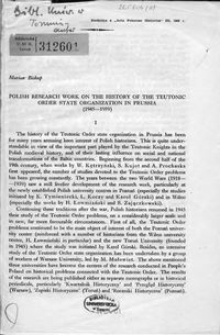 Polish research work on the history of the Teutonic Order State organization in Prussia (1945-1959)