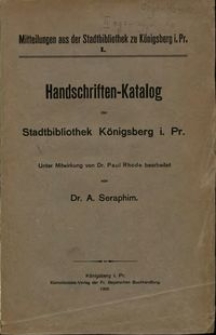 Handschriften-Katalog der Stadtbibliothek Königsberg i. Pr
