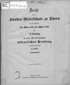 Bericht über die Knaben-Mittelschuleschule zu Thorn für das Schuljahr von Ostern 1881 bis Ostern 1882