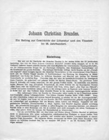 Johann Christian Brandes : Ein Beitrag zur Geschichte der Litteratur und des Theatres im 18. Jahrhundert