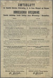 Amtsblatt der Kaiserich Deutschen Zivilverwaltung für die Kreise Wloclawek und Nieszawa = Doniesienia Urzędowe Cesarsko-niemieckiego Zarządu Cywilnego okręgu Włocławskiego i Nieszawskiego