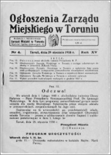 Ogłoszenia Zarządu Miejskiego w Toruniu 1938, R. 15, nr 4