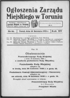 Ogłoszenia Zarządu Miejskiego w Toruniu 1938, R. 15, nr 16