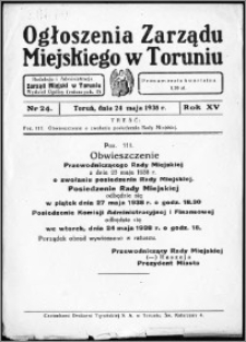 Ogłoszenia Zarządu Miejskiego w Toruniu 1938, R. 15, nr 24