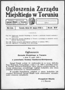 Ogłoszenia Zarządu Miejskiego w Toruniu 1938, R. 15, nr 25