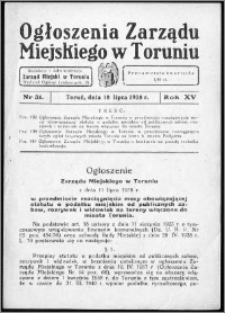 Ogłoszenia Zarządu Miejskiego w Toruniu 1938, R. 15, nr 31