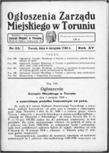 Ogłoszenia Zarządu Miejskiego w Toruniu 1938, R. 15, nr 33