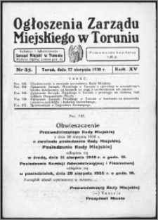 Ogłoszenia Zarządu Miejskiego w Toruniu 1938, R. 15, nr 35