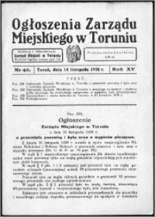 Ogłoszenia Zarządu Miejskiego w Toruniu 1938, R. 15, nr 46