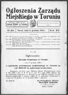 Ogłoszenia Zarządu Miejskiego w Toruniu 1938, R. 15, nr 50