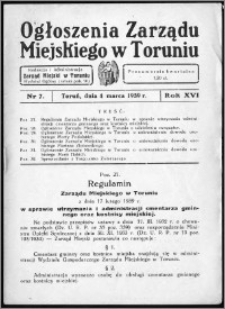 Ogłoszenia Zarządu Miejskiego w Toruniu 1939, R. 16, nr 7