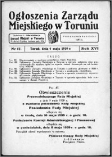 Ogłoszenia Zarządu Miejskiego w Toruniu 1939, R. 16, nr 17