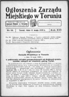 Ogłoszenia Zarządu Miejskiego w Toruniu 1939, R. 16, nr 18