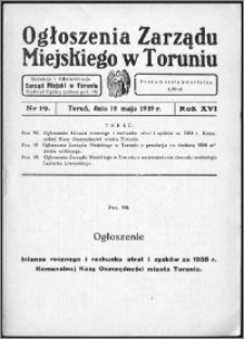 Ogłoszenia Zarządu Miejskiego w Toruniu 1939, R. 16, nr 19