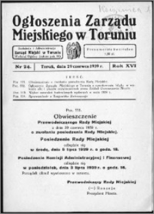 Ogłoszenia Zarządu Miejskiego w Toruniu 1939, R. 16, nr 24