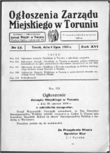 Ogłoszenia Zarządu Miejskiego w Toruniu 1939, R. 16, nr 25