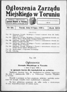 Ogłoszenia Zarządu Miejskiego w Toruniu 1939, R. 16, nr 26