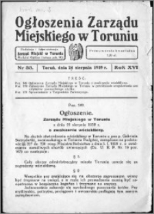 Ogłoszenia Zarządu Miejskiego w Toruniu 1939, R. 16, nr 33