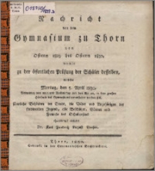 Nachricht von dem Gymnasium zu Thorn von Ostern 1829 bis Ostern 1830