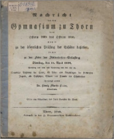 Nachricht von dem Gymnasium zu Thorn von Ostern 1839 bis Ostern 1840