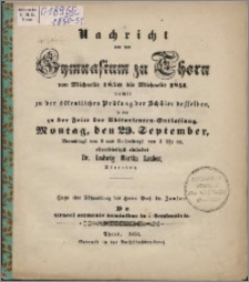 Nachricht von dem Gymnasium zu Thorn von Michaelis 1850 bis Michaelis 1851