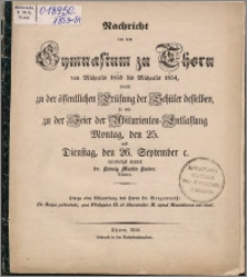 Nachricht von dem Gymnasium zu Thorn von Michaelis 1853 bis Michaelis 1854