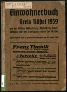 Einwohnerbuch für Kreis Rößel : [mit den Städten Bischofsburg, Bischofstein, Rößel, Seeburg und den Landgemeinden des Kreises] 1939