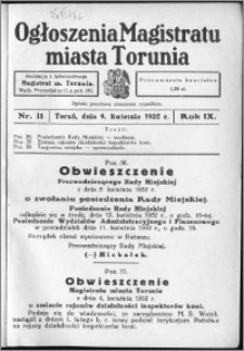 Ogłoszenia Magistratu Miasta Torunia 1932, R. 9, nr 11
